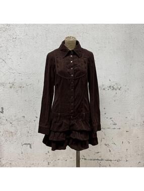 Vintage Motivi Corduroy Tiered Mini Dress Brown